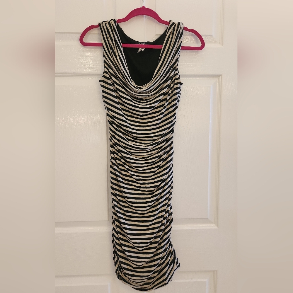 Striped Black and Cream Sleeveless Dress